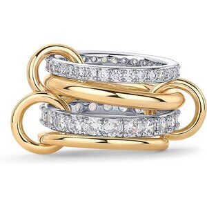 14K Gold Plated Interlocked Stackable Rings for Women - Statement Mixed Metals M